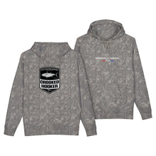 Load image into Gallery viewer, Crooked Hooker Cow Town Bluefin Pullover Hoodie – Deadwood Camo – back and front