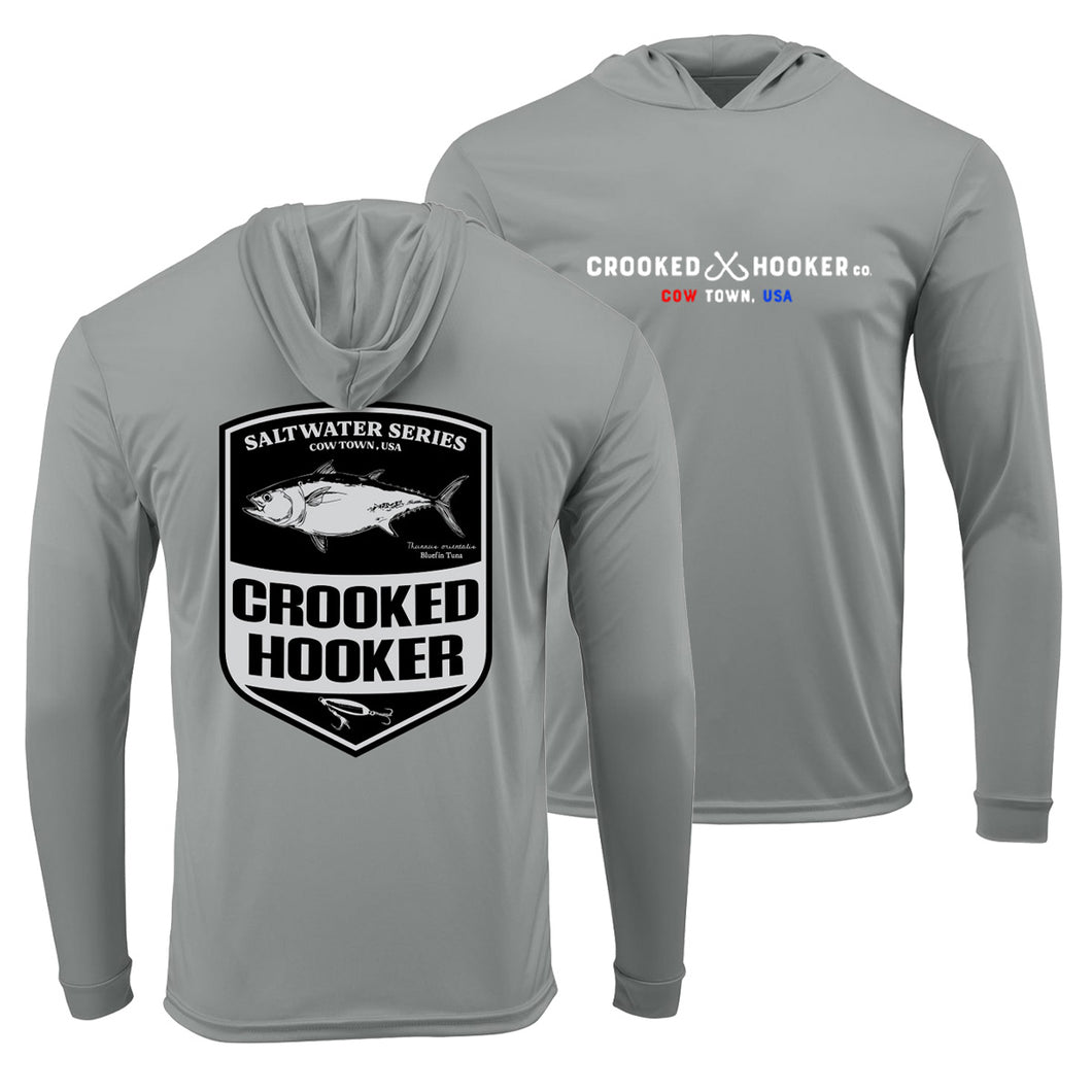 Cow Town USA Tuna Badge Long Sleeve Hooded UV Protection Shirt
